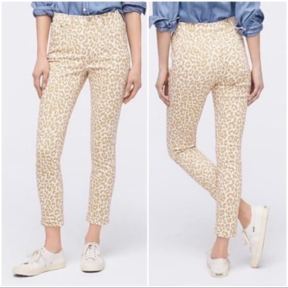 •J.CREW• 10" High Rise Toothpick Leopard‎ Print Jeans Size 28